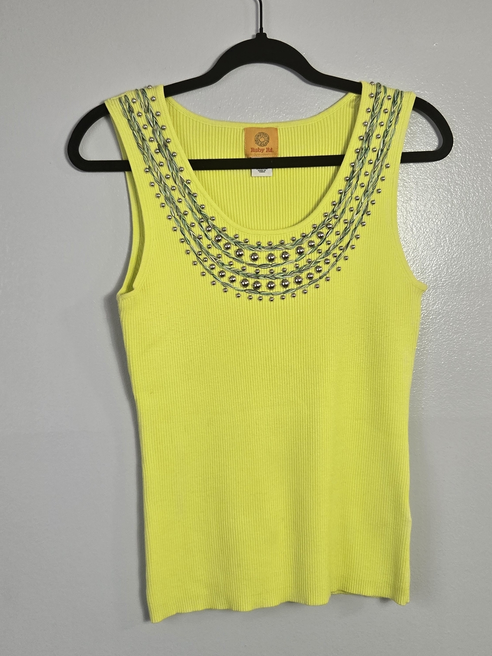 Ruby Rd Lot 3 Beaded Neckline Ribbed Knit Tank Tops Bundle Blue Yellow Pink - Picture 11 of 14